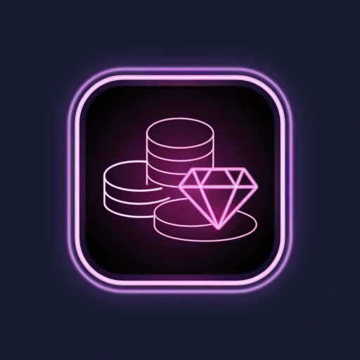 Neon-Icon mit Münzen und Diamant – digitale Belohnungen sammeln bei StepnGo-Haus