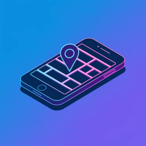 Neon-Icon eines Smartphones mit Karten-Pin, Symbol für App-Installation